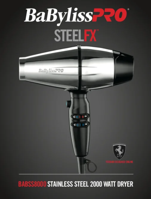 BaBylissPRO STEELFX Stainless Steel 2000-Watt Hair Dryer #BABSS8000