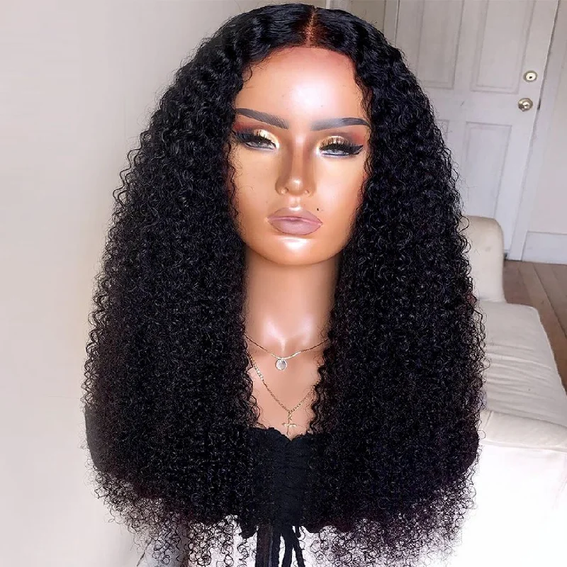 Density 180 Kinky Curly Wig Lace Front Human Hair Fluffy