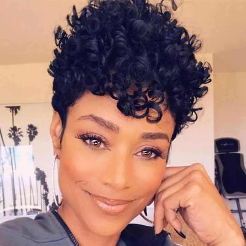 Luna Black Women Wig Gorgeous Short Curly with Bangs for African American