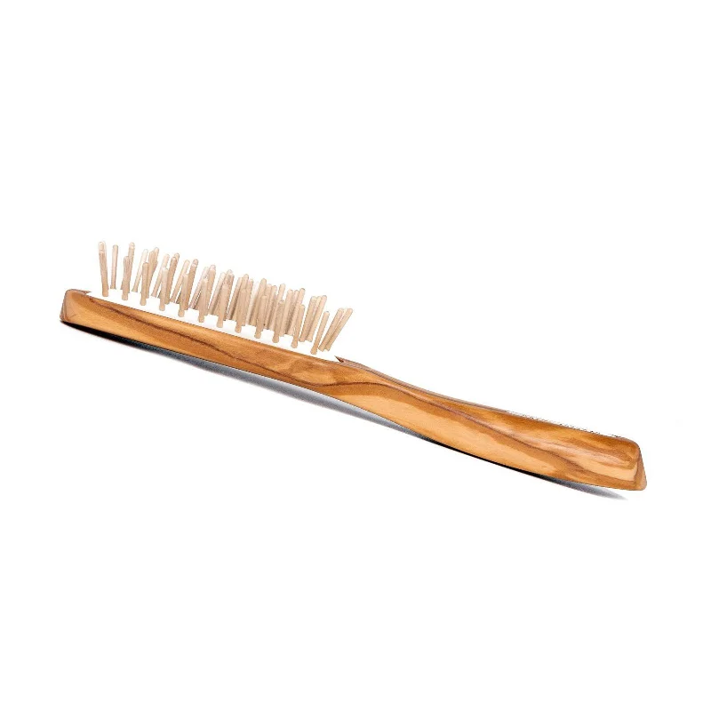 TEK Rectangular Olive Wood Hair Brush with Wooden Bristles, Elite Collection