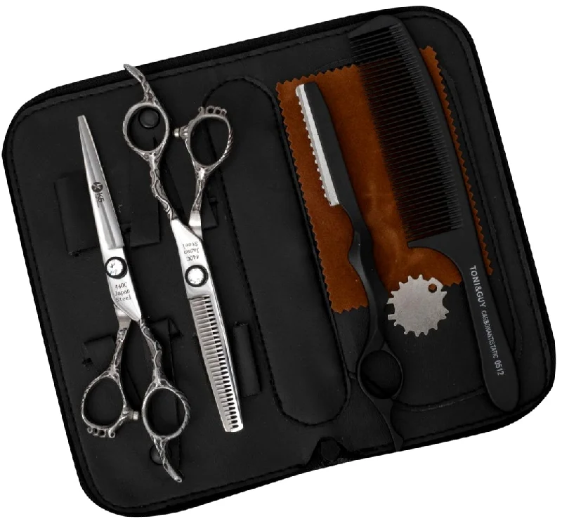 White Crystal Line 6.0'' 440c Hairdressing Scissors Set