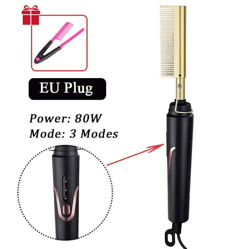 2 in 1 Hair Straightener Curler Wet Dry Electric Hot Heating Comb Hair Flat Iron