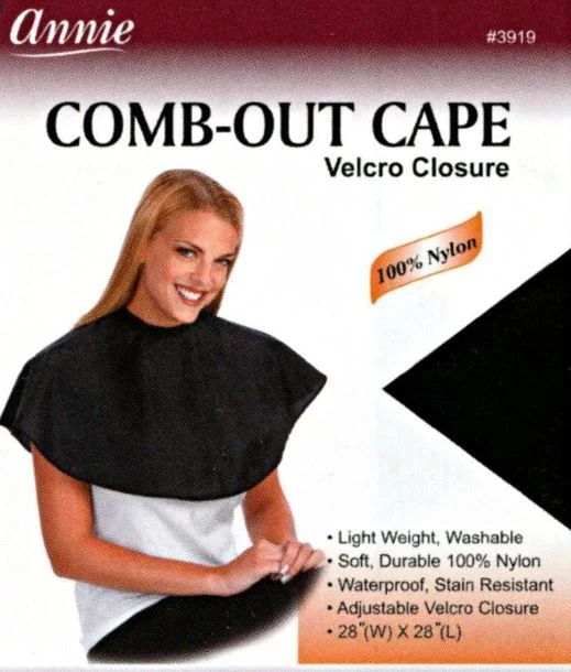 Annie Comb-Out Cape 28"" x 28"" Black Velcro Closure