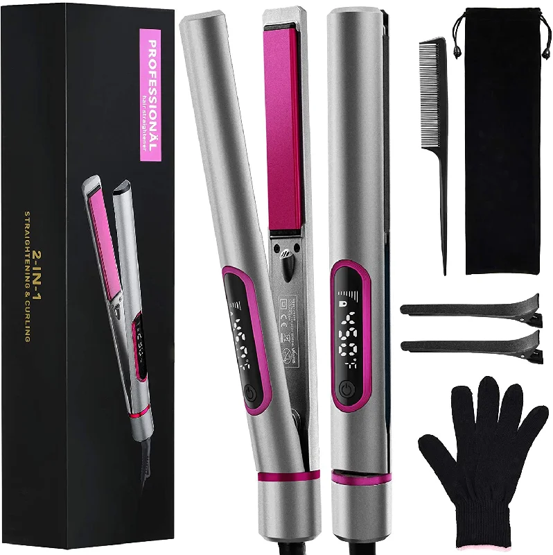 Hair Straightener and Curler 2 in 1 with LCD Temp 290-450℉